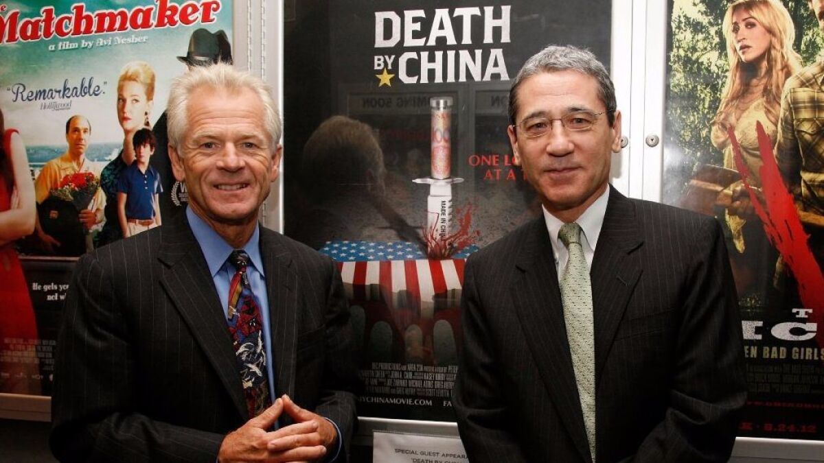 NEW YORK, NY - AUGUST 24: (L to R) Director Peter Navarro and Gordon Chang attend the "Death By China" screening at the Quad Cinema on August 24, 2012 in New York City.