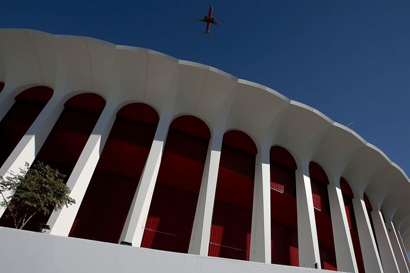 INGLEWOOD, CALIF. - JAN. 14, 2014. The exterior of The Forum in Inglewood has beeen repainted.