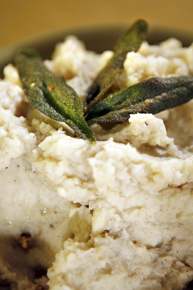 Brown butter mashed potatoes with fried sage