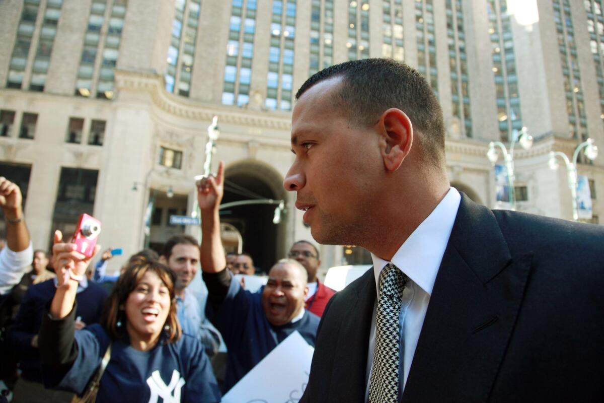 New York Yankees' Alex Rodriguez arrives at the offices of Major League Baseball in New York last month.