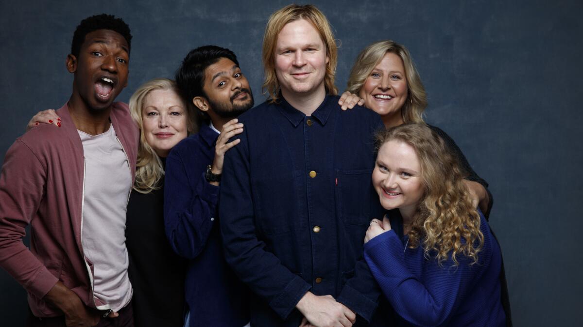"Patti Cake$" director Geremy Jasper, center, with actors, from left, Mamoudou Athie, Cathy Moriarty, Siddharth Dhananjay, Danielle Macdonald and Bridget Everett at the Sundance Film Festival.