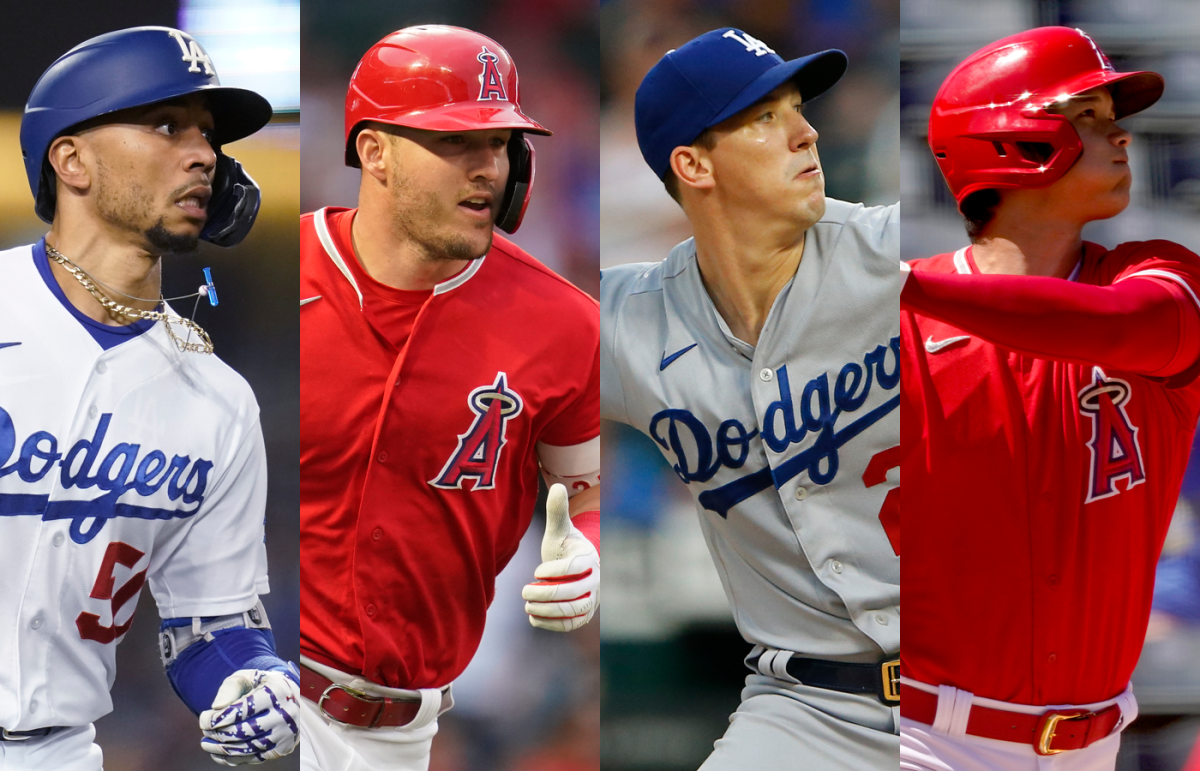 Mookie Betts, Mike Trout, Walker Buehler and Shohei Ohtani side by side.