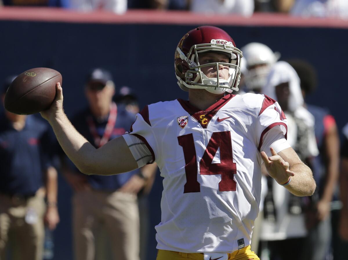 USC quarterback Sam Darnold throws downfield during the first half against Arizona on Oct. 15.