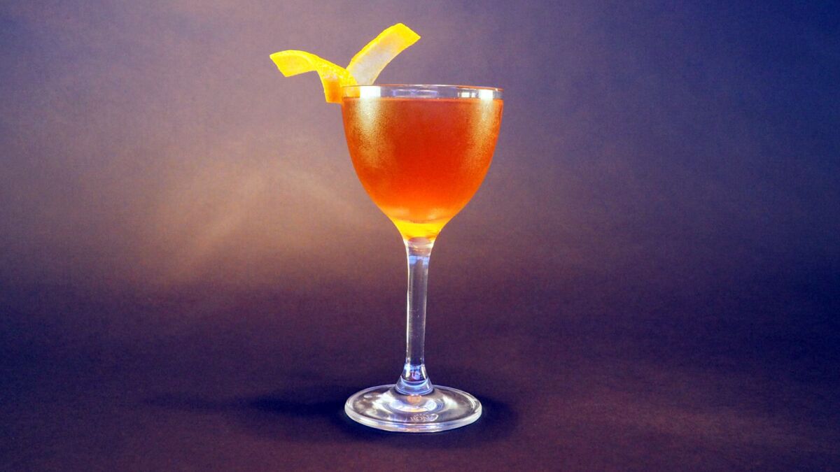 The Harvest Moon cocktail, to be served at Skyfall Lounge in Las Vegas, includes Rittenhouse rye whiskey, cacao-nib-infused Clear Creek pear brandy, Avua Ambruana cachaça and Carpano Antica Formula sweet vermouth.