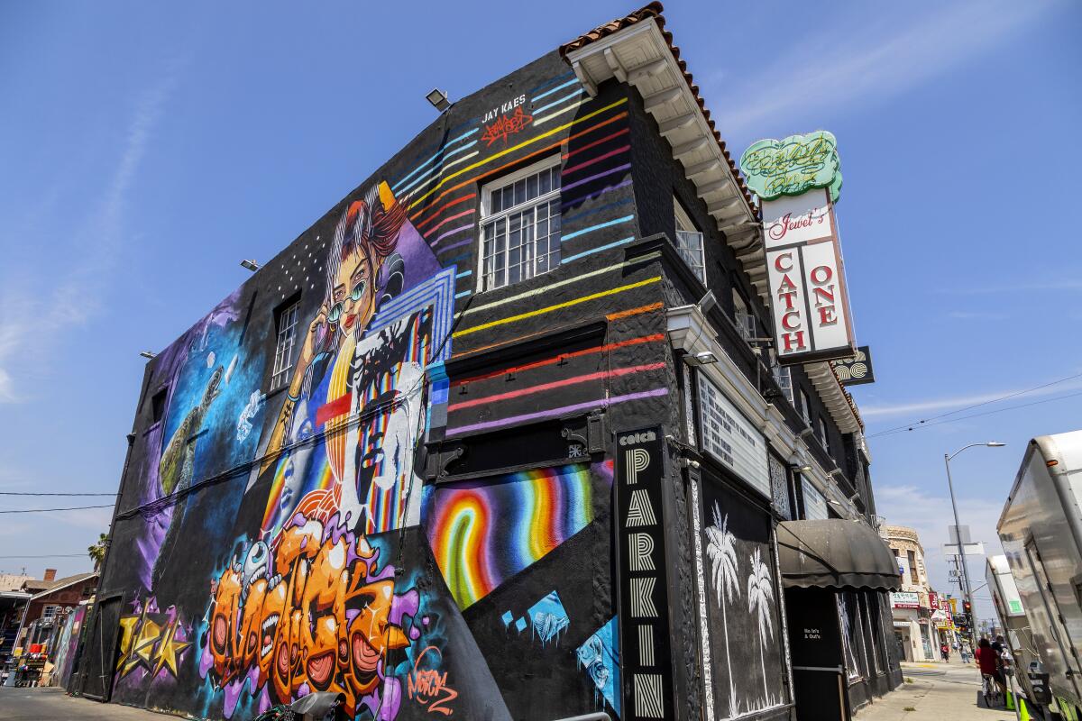 The colorful exterior of the Catch One nightclub.