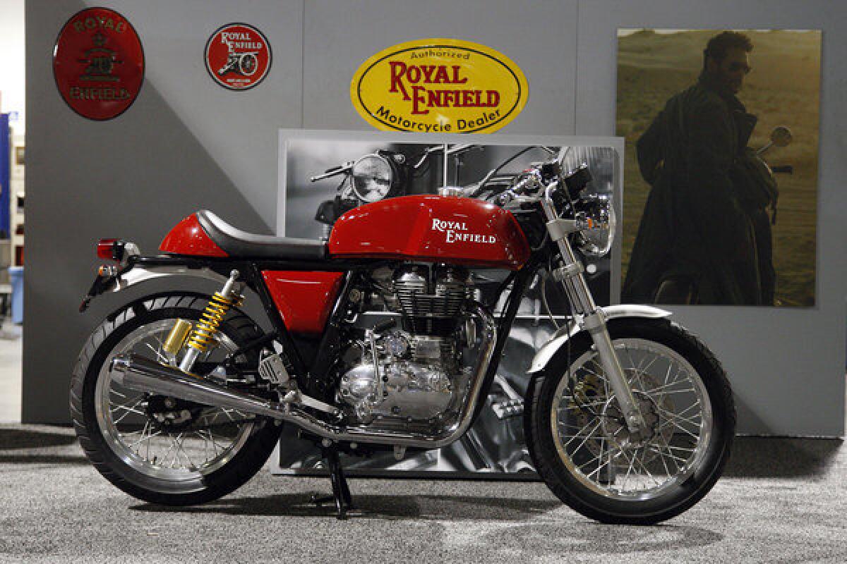 A new Royal Enfield, exhibited at the Progressive International Motorcycle Show in Long Beach.