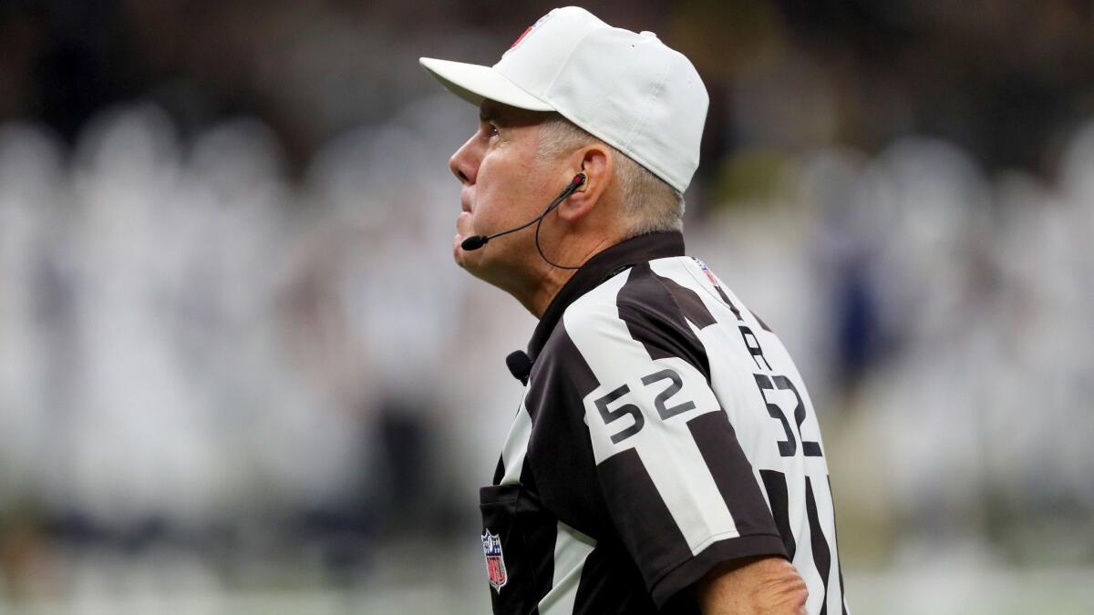 Referee Bill Vinovich looks on during the NFC Championship game between the Rams and New Orleans Saints on Jan. 20.