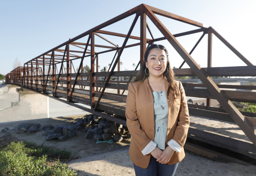 Garden Grove Councilwoman Kim Nguyen stands next to the Edna Park bridge in Santa Ana.