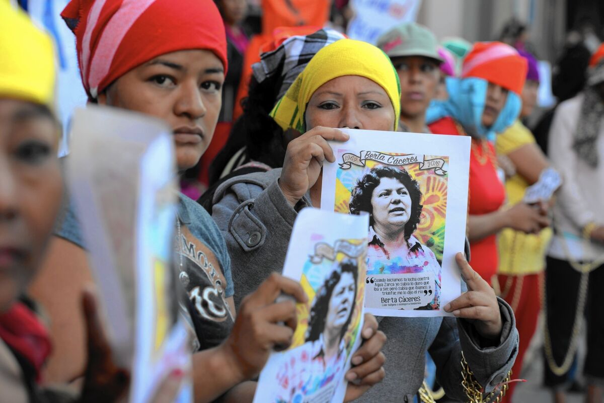 Lenca indigenous women protest the slaying of Honduran environmentalist Bertha Caceres in Tegucigalpa on April 5, 2016.