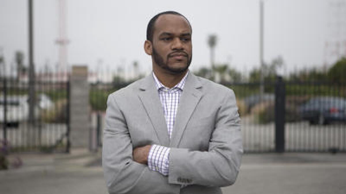 Damien Goodmon, head of the Crenshaw Subway Coalition, is opposed to the construction of a 30-story building at the foot of Baldwin Hills.