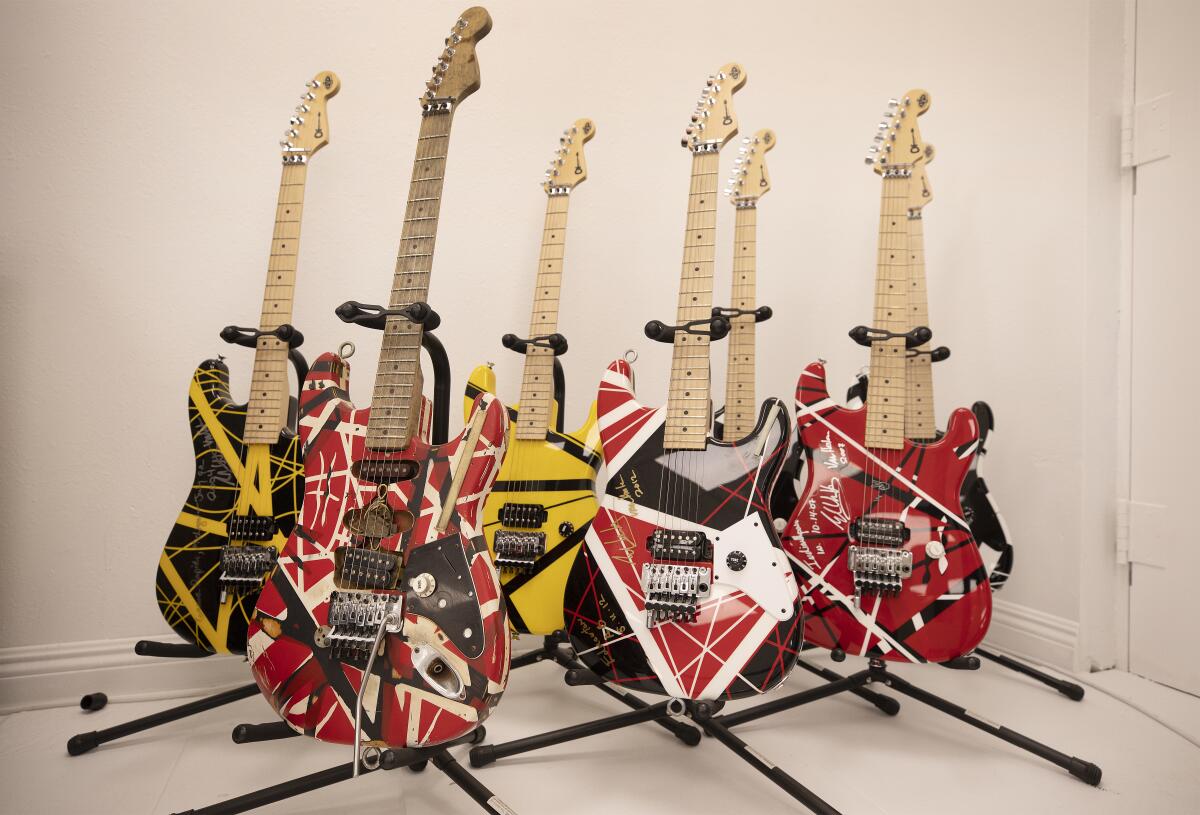 A group of seven Van Halen guitars 
