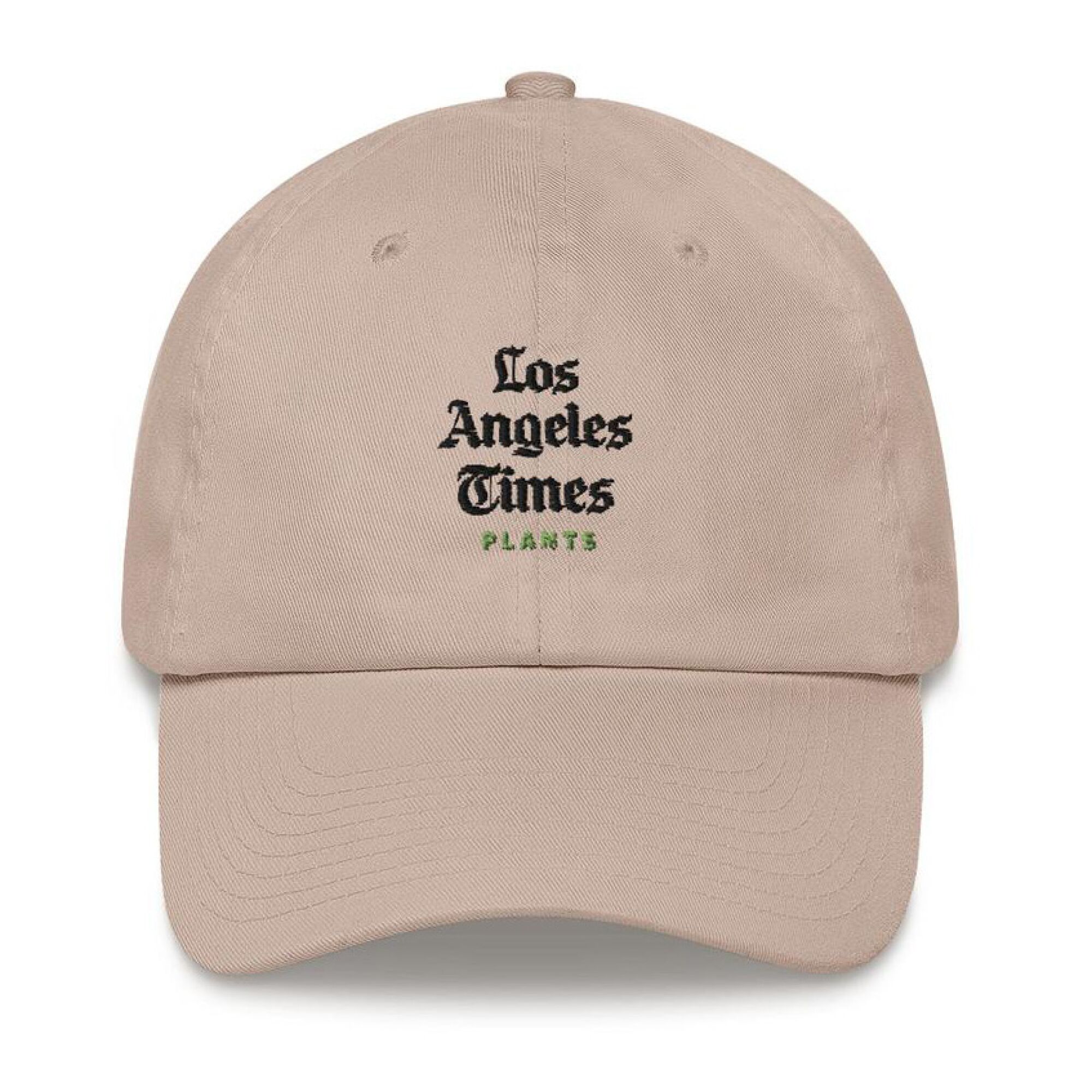 A baseball cap with that says Los Angeles Times Plants.