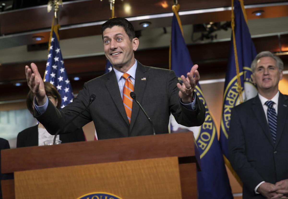 House Speaker Paull D. Ryan (R-Wis.) and Majority Leader Kevin McCarthy (R-Bakersfield), right, in Washington on May 16.