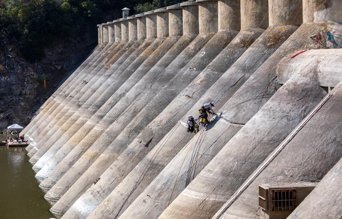 Escondido, CA - August 18: The lower water levels people might be seeing at Lake Hodges 