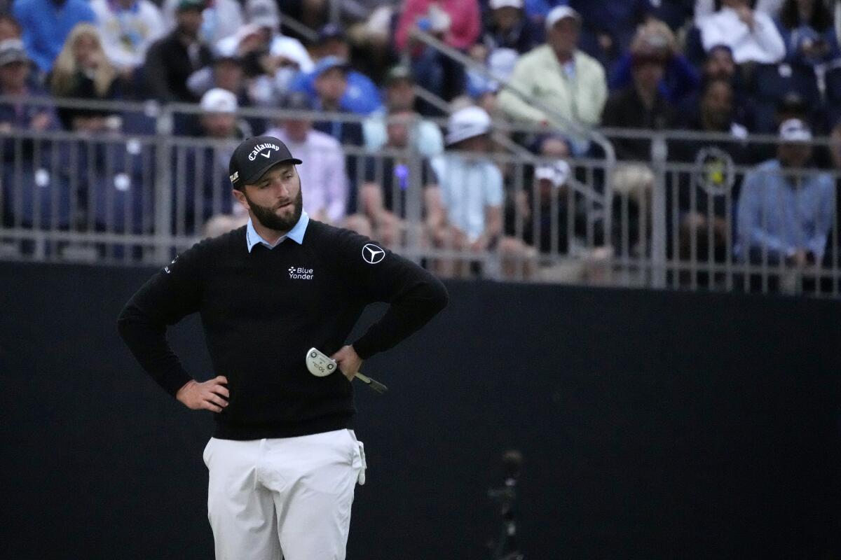 Jon Rahm reacts after a putt on the 18th hole at the U.S. Open on June 18, 2022.