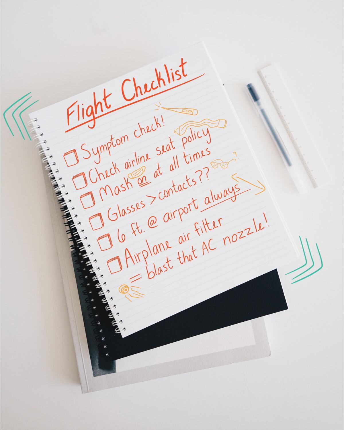 Flight checklist for COVID guidelines.