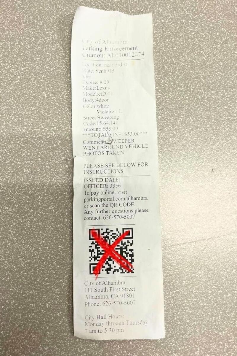 One of the fake parking tickets.