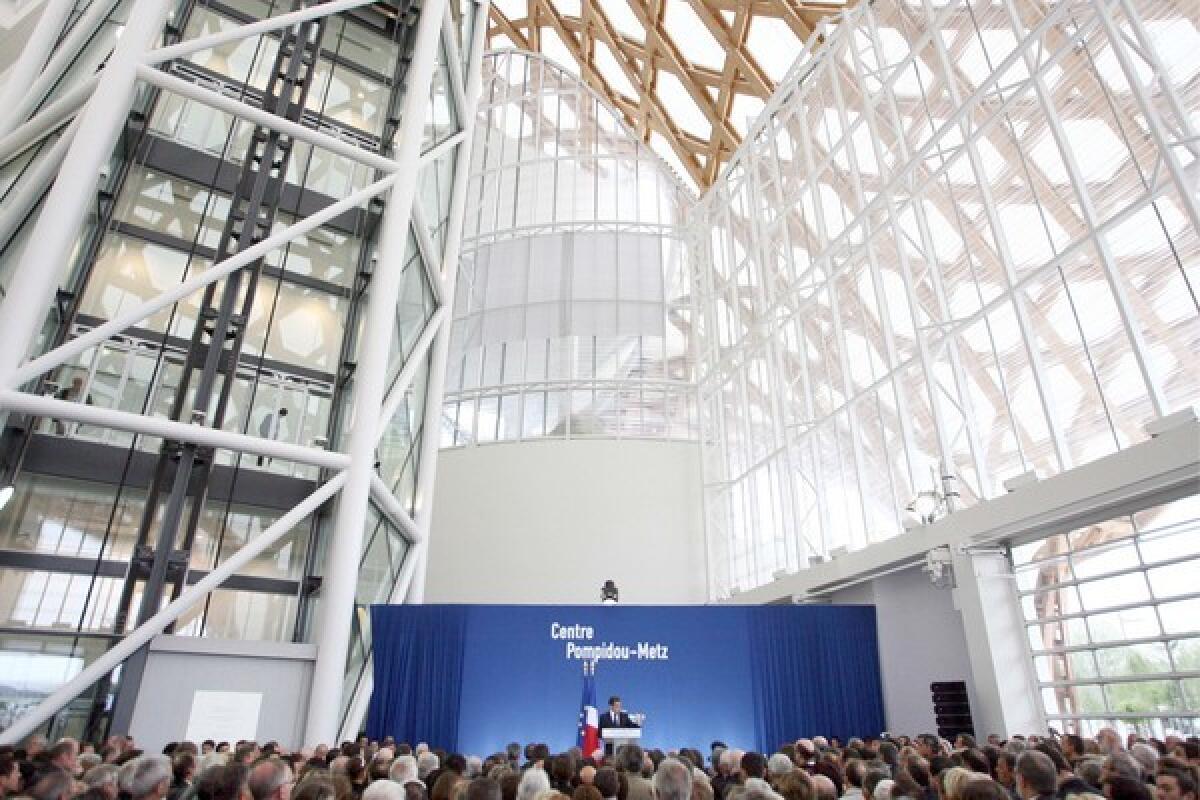 French President Nicolas Sarkozy delivers a speech during the inaugural ceremony of the Centre Pompidou-Metz in May.