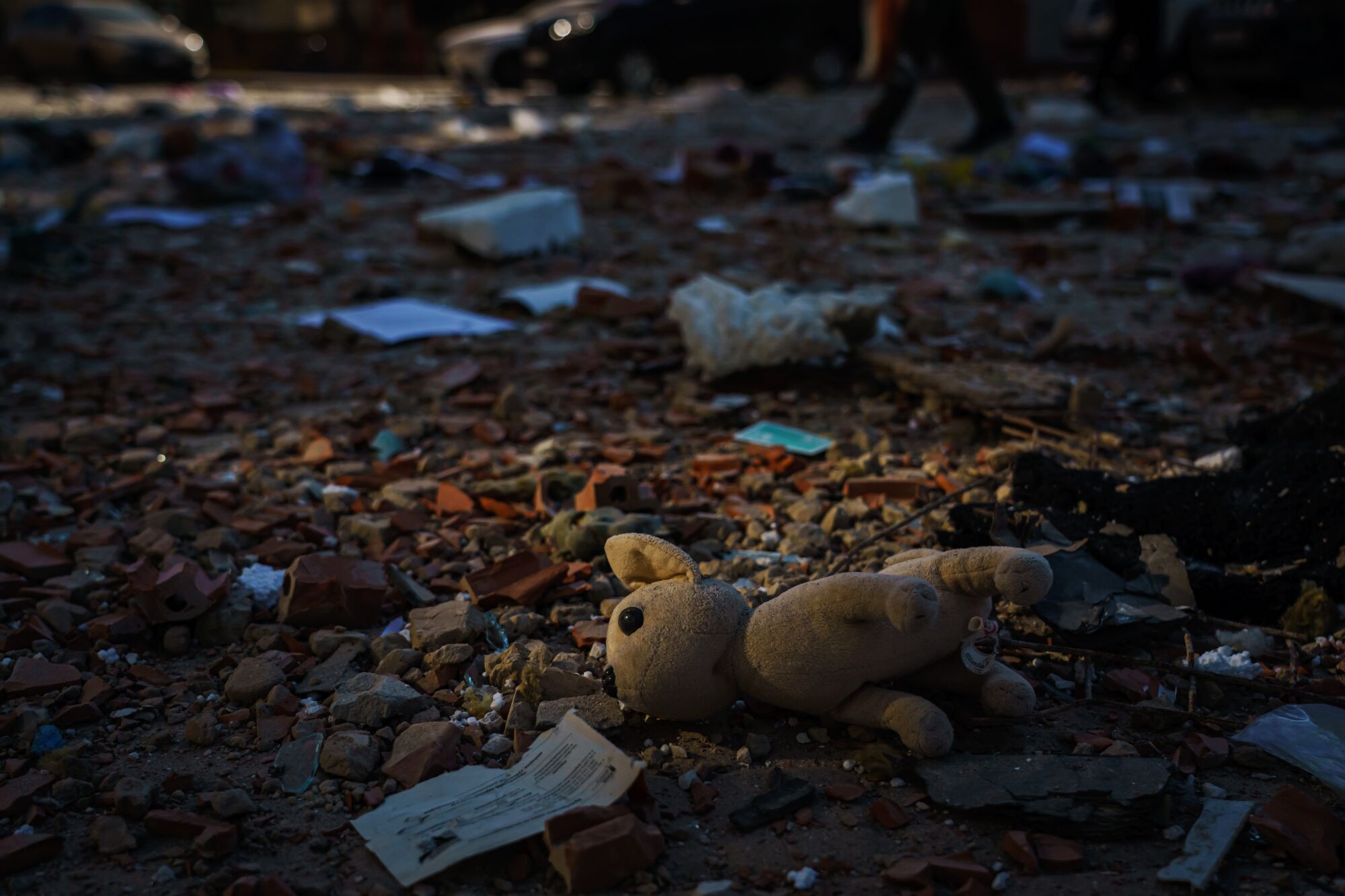 Debris from residential building hit by a rocket.