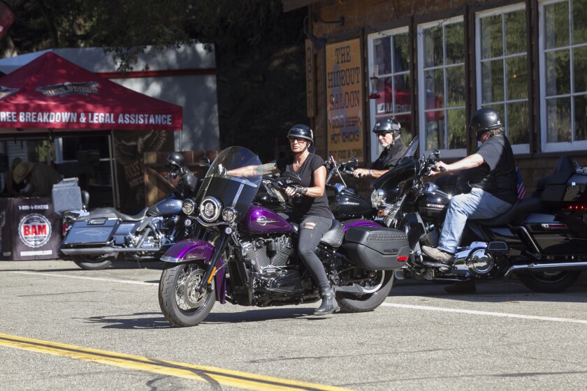 Harley Davidson rider Petrina Shelby left the newly remodeled Josie's Hideout Saloon on Thursday, September 14, 2019, near Lake Henshaw in San Diego County.