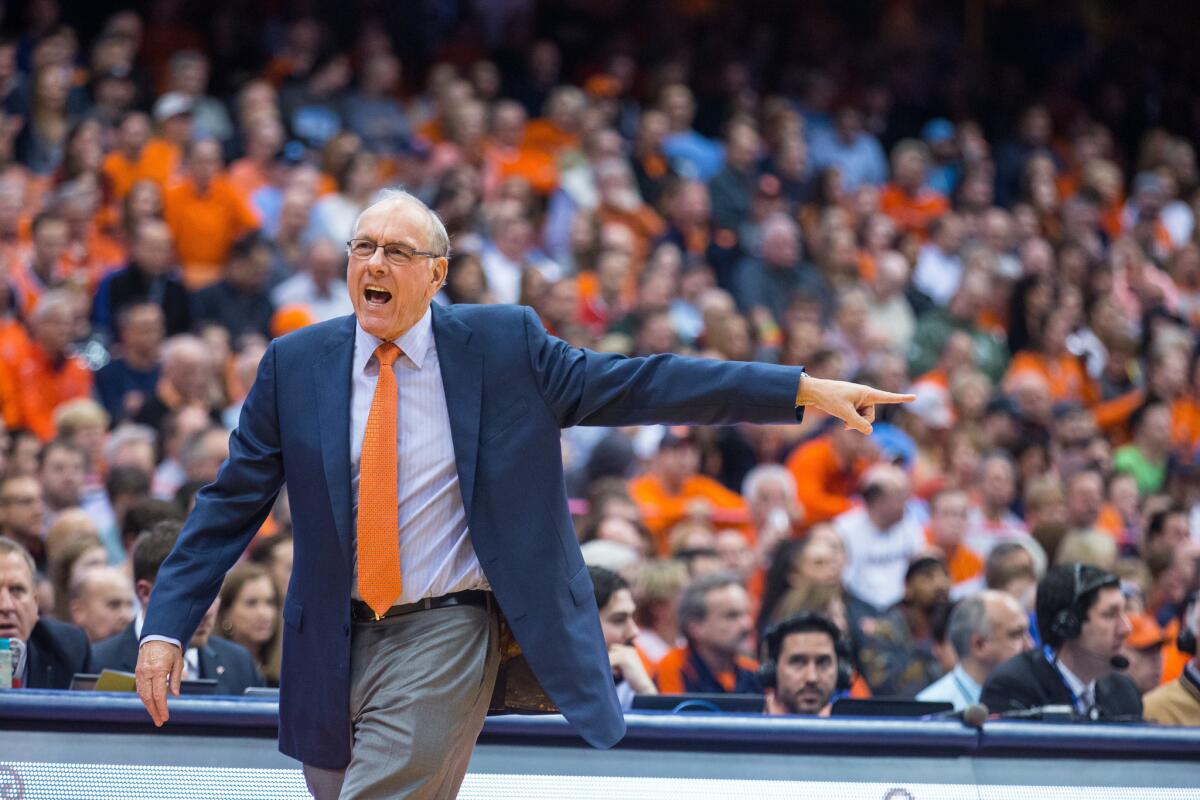 Syracuse Coach Jim Boeheim reacts to a call during the second half of a game against North Carolina on Jan. 9.
