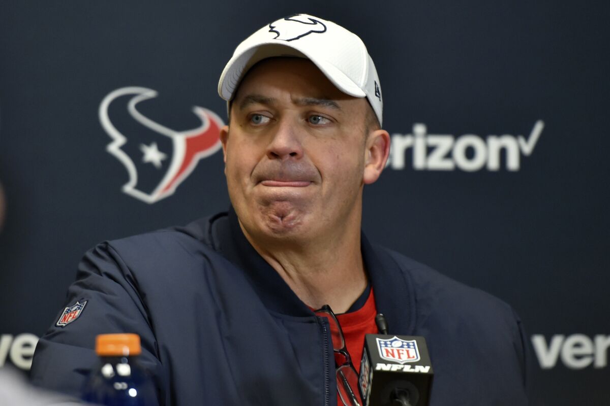 Former Houston Texans coach Bill O'Brien looks on during a news conference in January 2020.