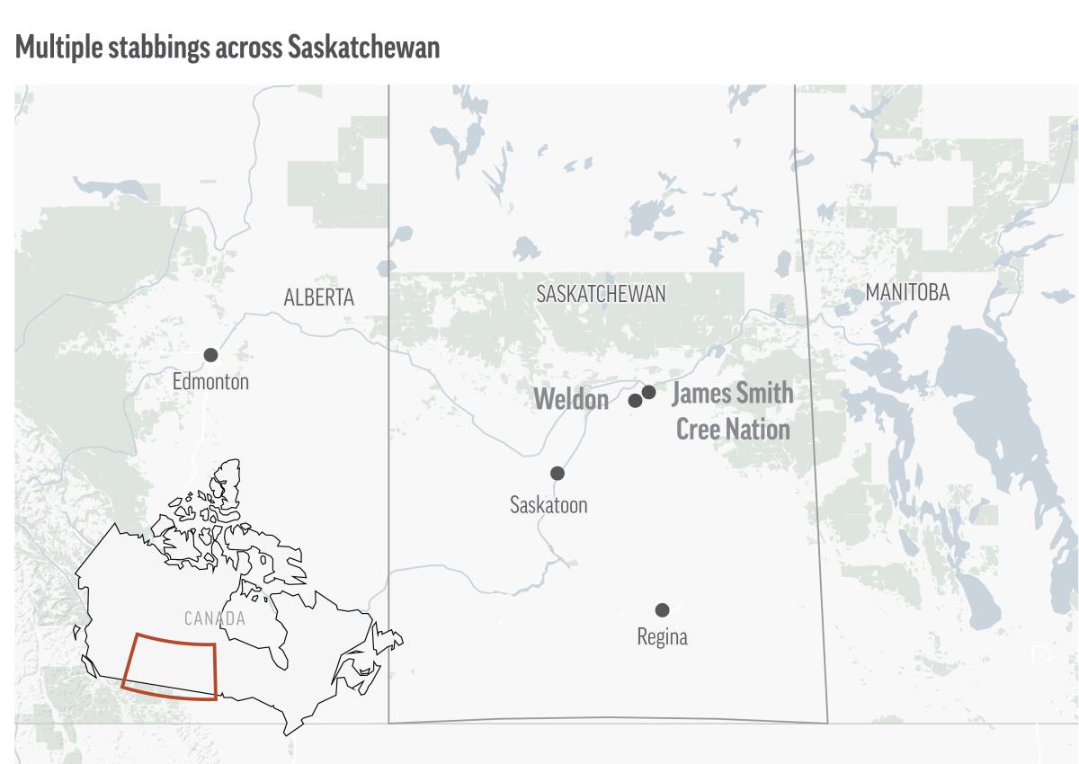 Canadian police say multiple people are dead in 13 locations at two communities in Saskatchewan.