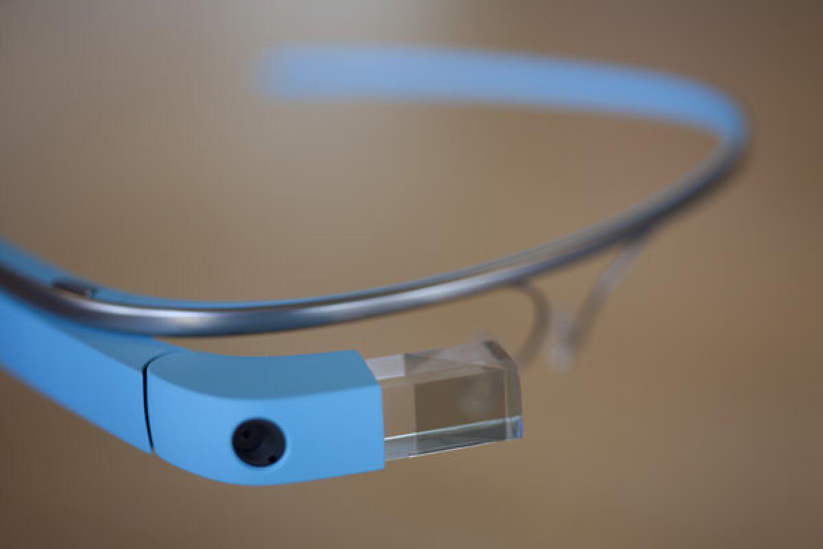 A close-up shot of the Google Glass screen, pictured in San Francisco in July.