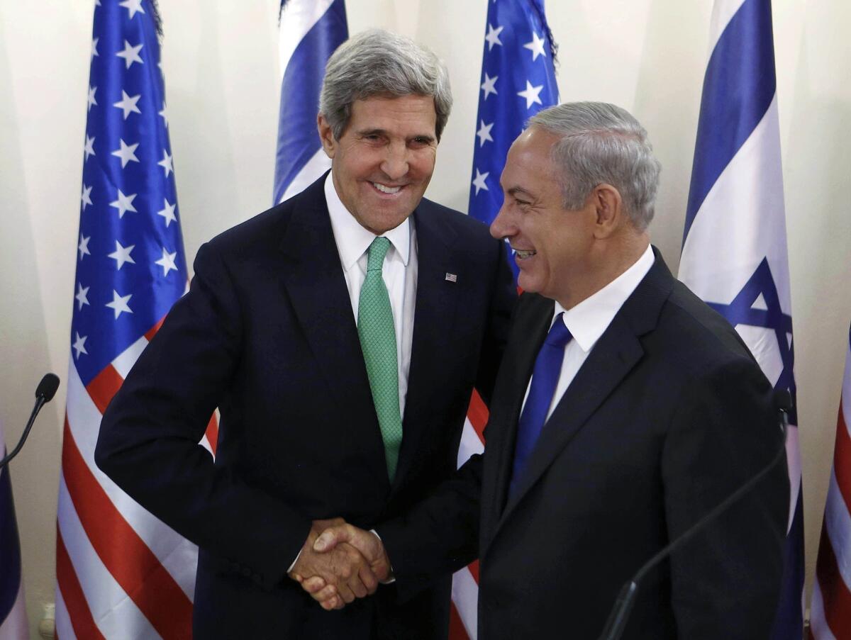 Secretary of State John Kerry meets with Israeli Prime Minister Benjamin Netanyahu in Jerusalem.