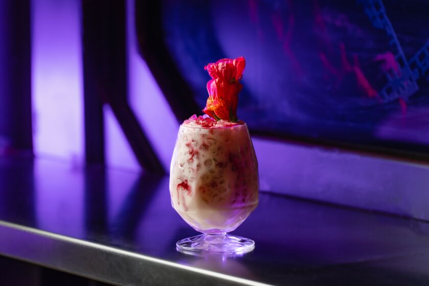 This is the Zero-Proof Homing Beacon, at Mothership, which blends coconut water, coconut cream, lime and hibiscus.