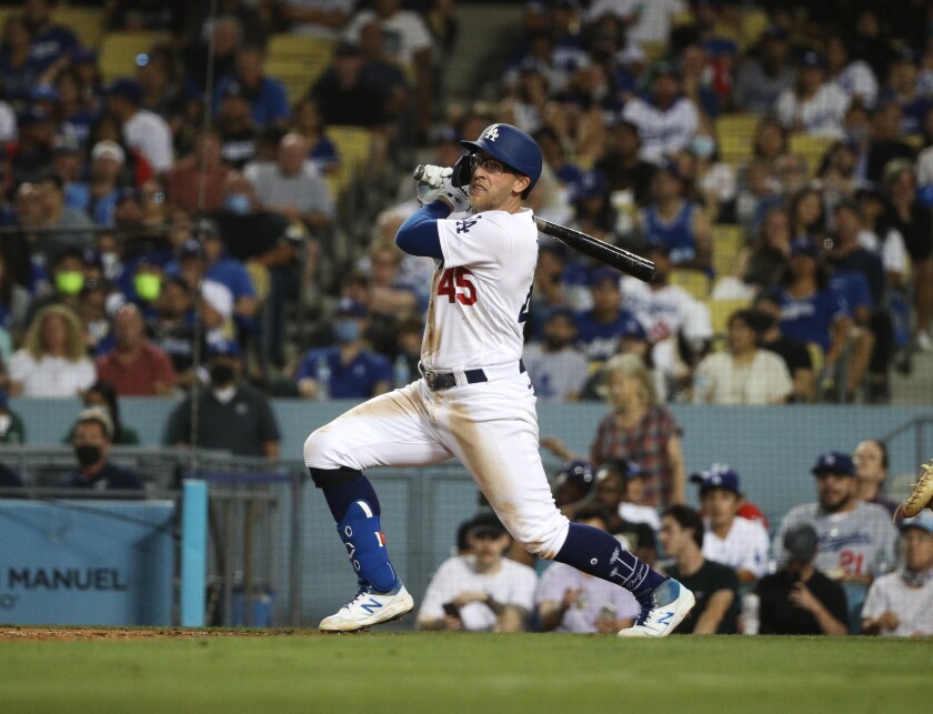 Dodgers first baseman Matt Beaty hits a two-run RBI double.