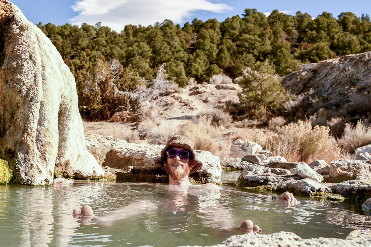 Travertine Hot Springs visitor Opie Ownes unwinding 