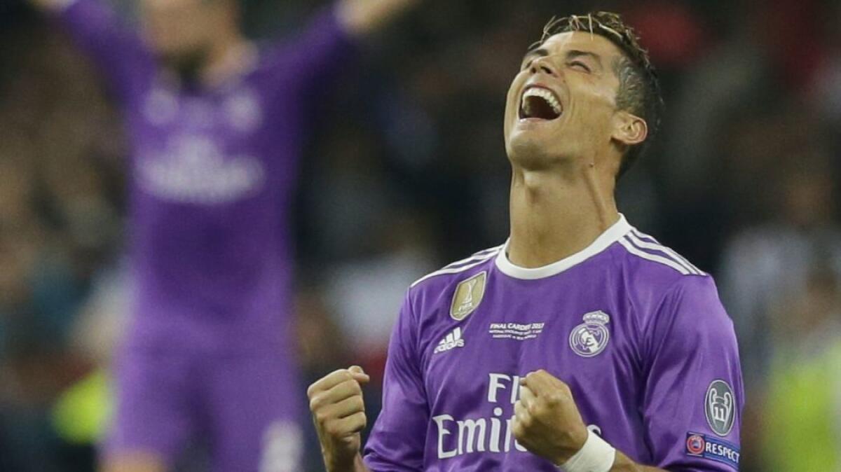 Cristiano Ronaldo celebrates after Real Madrid defeated Junevtus in the Champions League final on June 3, 2016.