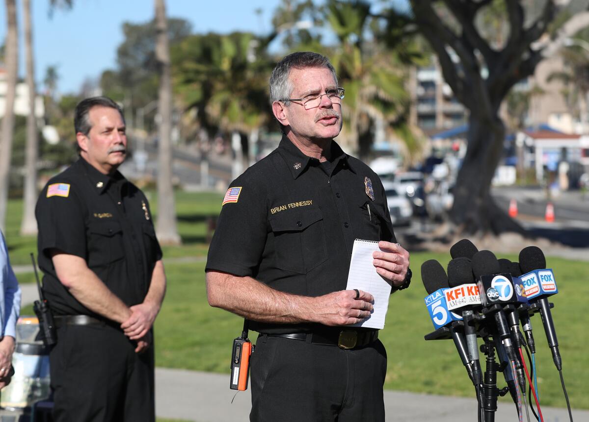 Orange County Fire Authority Chief Brian Fennessy addresses the media about the Emerald fire