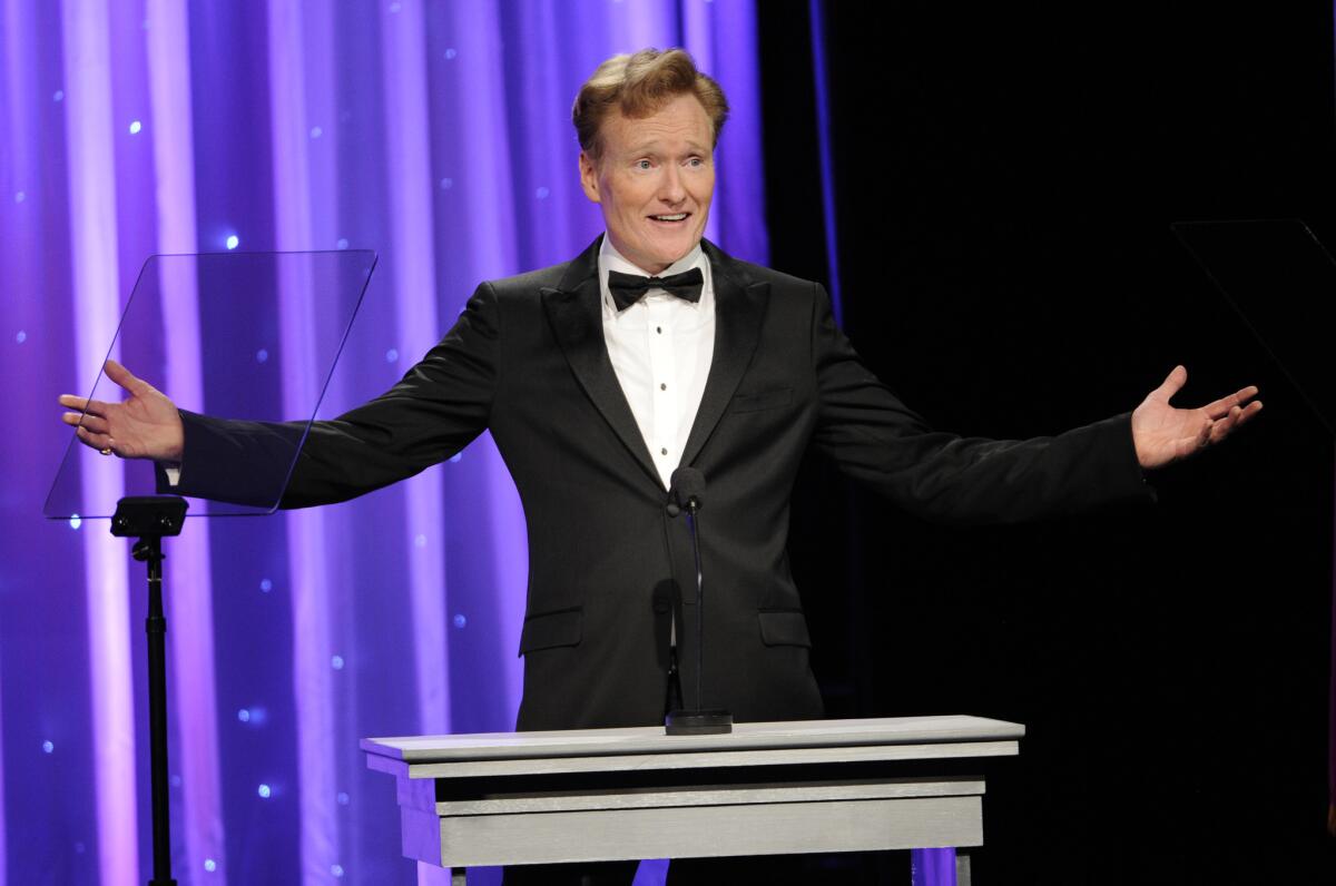 Conan O'Brien, shown hosting the Princess Grace Awards in Beverly Hills on Oct. 8, got into a Twitter war with former Secretary of State Madeleine Albright on Thursday.