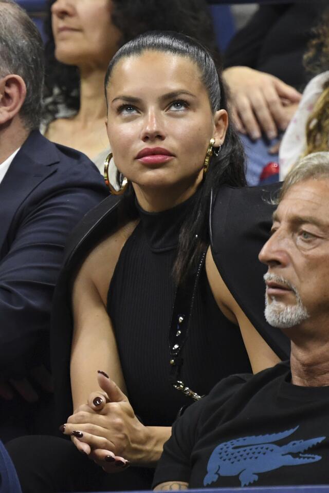 Model Adriana Lima is seen watching Madison Keys and Sofia Kenin play at the 2019 U.S. Open on Arthur Ashe Stadium at the USTA Billie Jean King National Tennis Center on Aug. 30, 2019, in Flushing Queens.