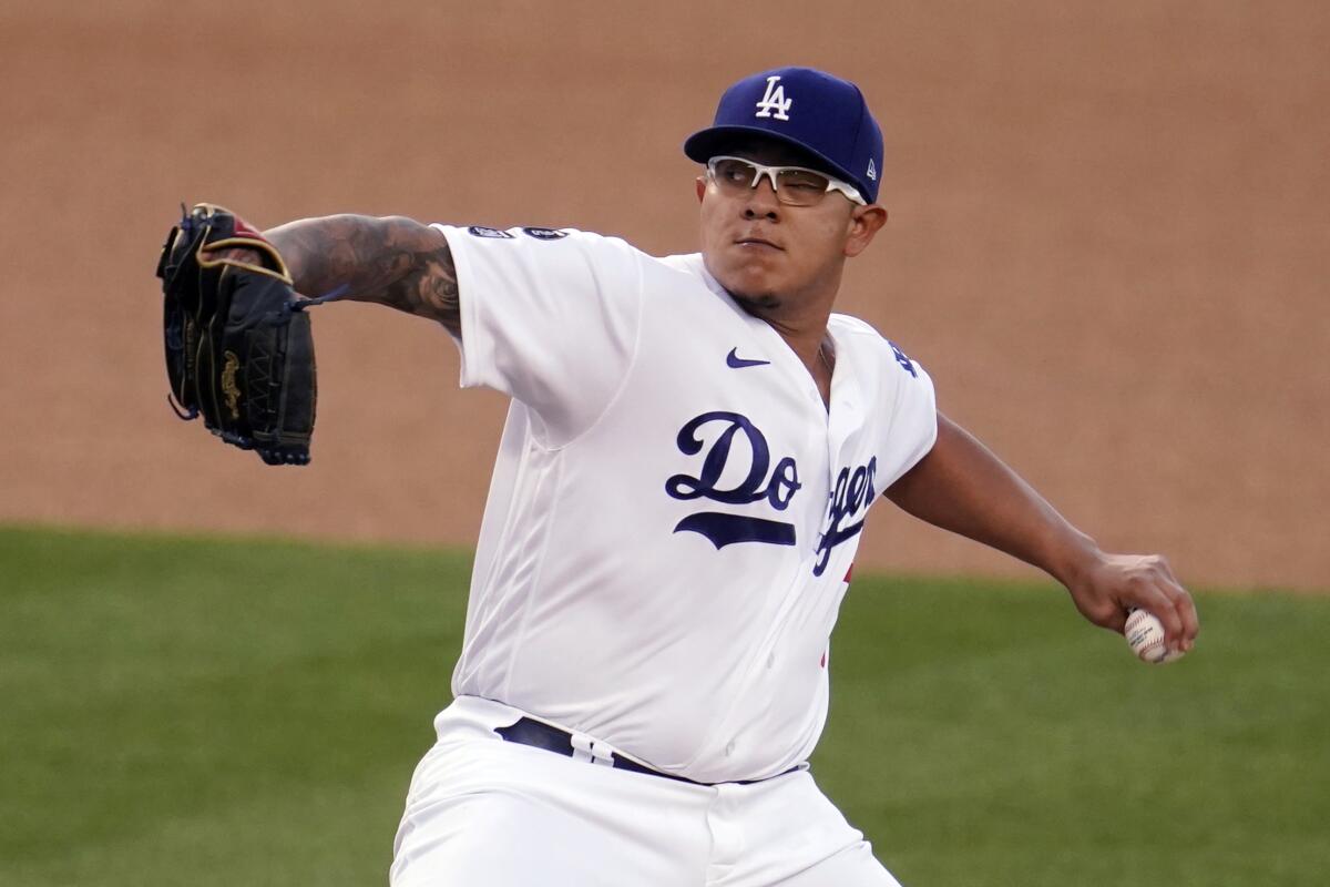 Julio Urías throws a pitch for the Dodgers.