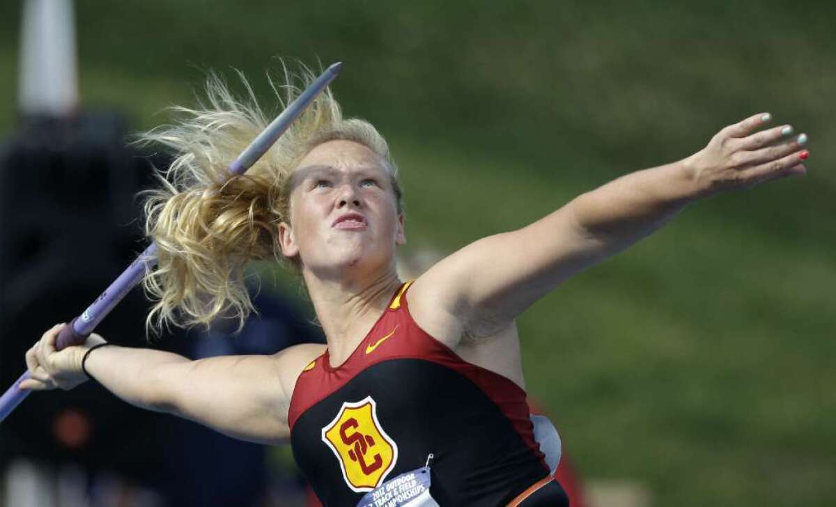 USC's Kristine Busa competes in the javelin at the NCAA track and field championships earlier this month.