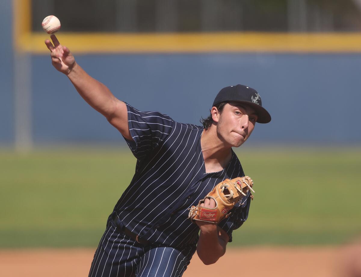 Sam DiCarlo, shown on May 17, pitched a complete game Thursday for Newport Harbor.  