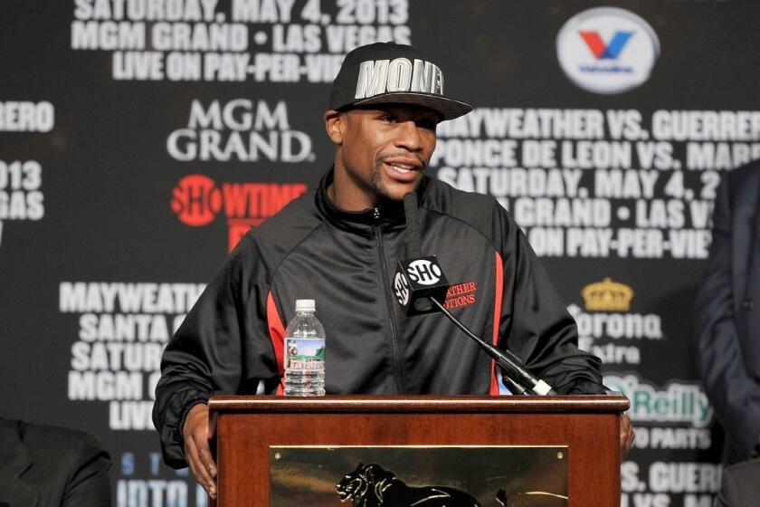 Floyd Mayweather speaks at Wednesday's news conference.