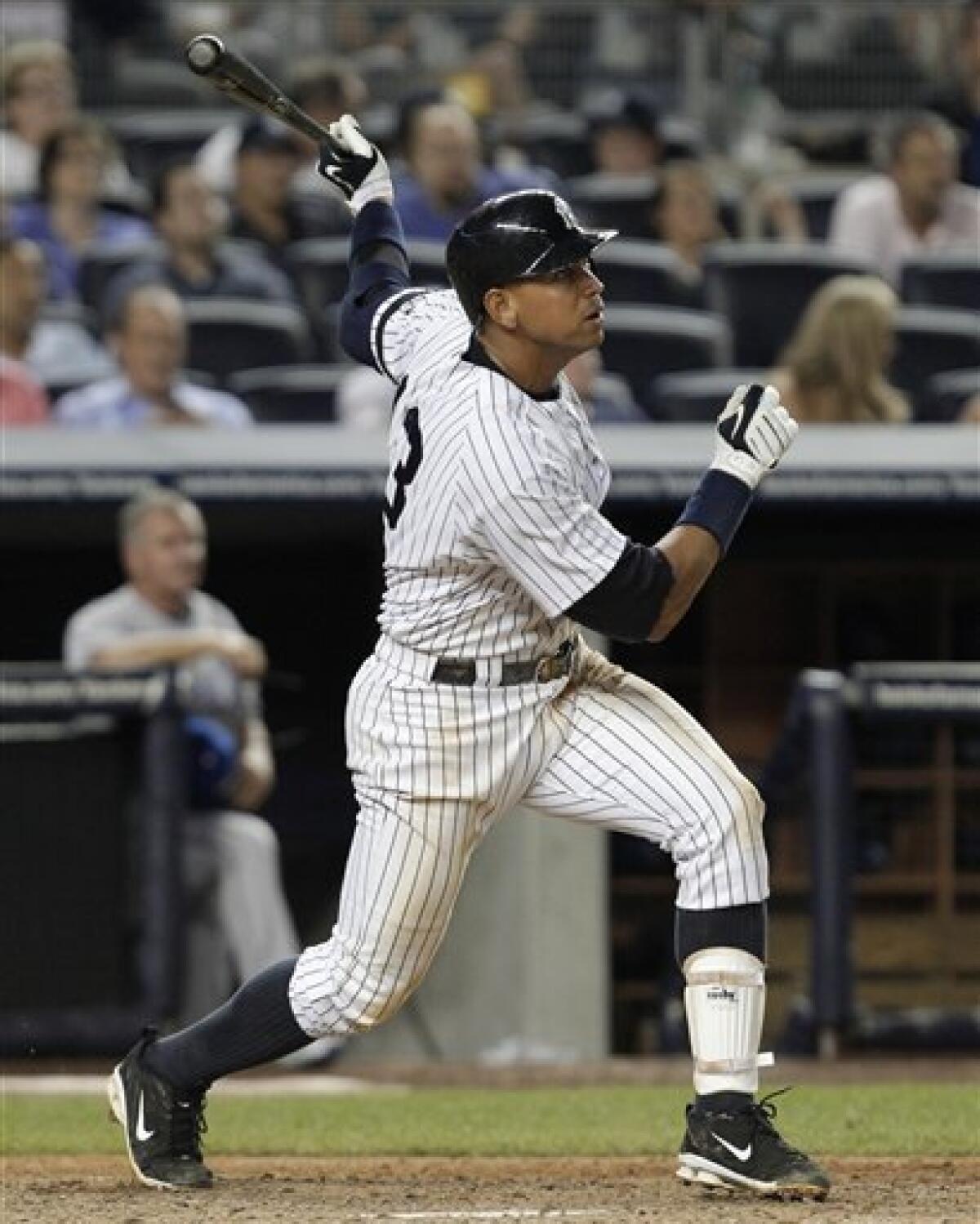 New York Yankees Derek Jeter hits an inside the park home run in the third  inning against the Kansas City Royals at Yankee Stadium in New York City on  July 22, 2010.