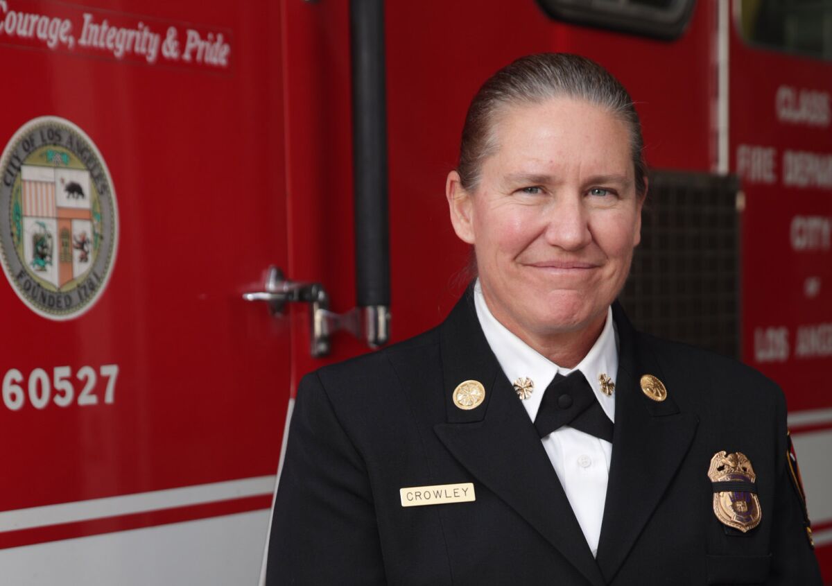 Deputy Fire Chief Kristin Crowley has been selected by Mayor Eric Garcetti to lead the Los Angeles Fire Department.