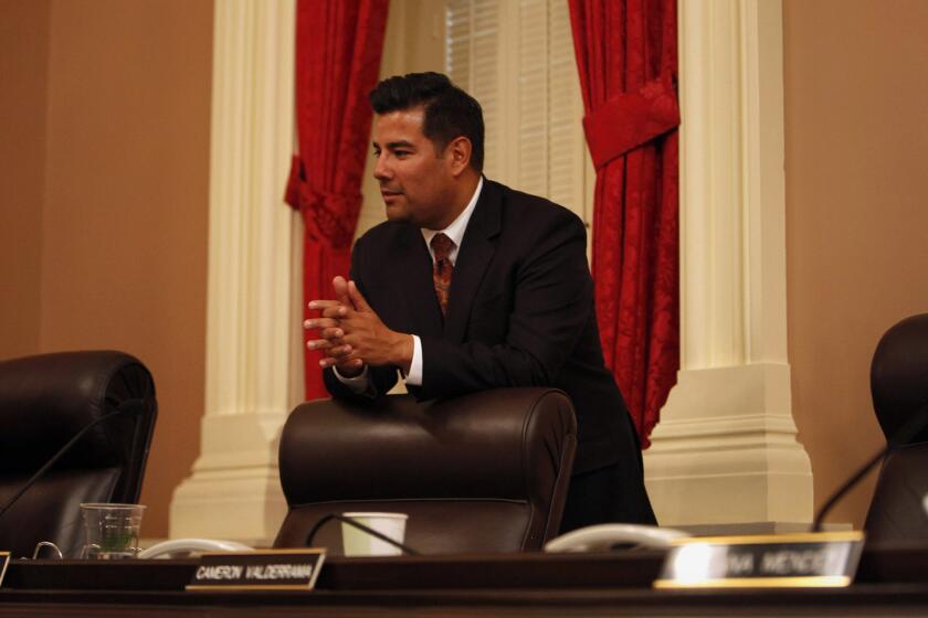 State Sen. Ricardo Lara (D-Bell Gardens) during a break in a Senate Rules Committee meeting at the state Capitol in Sacramento.