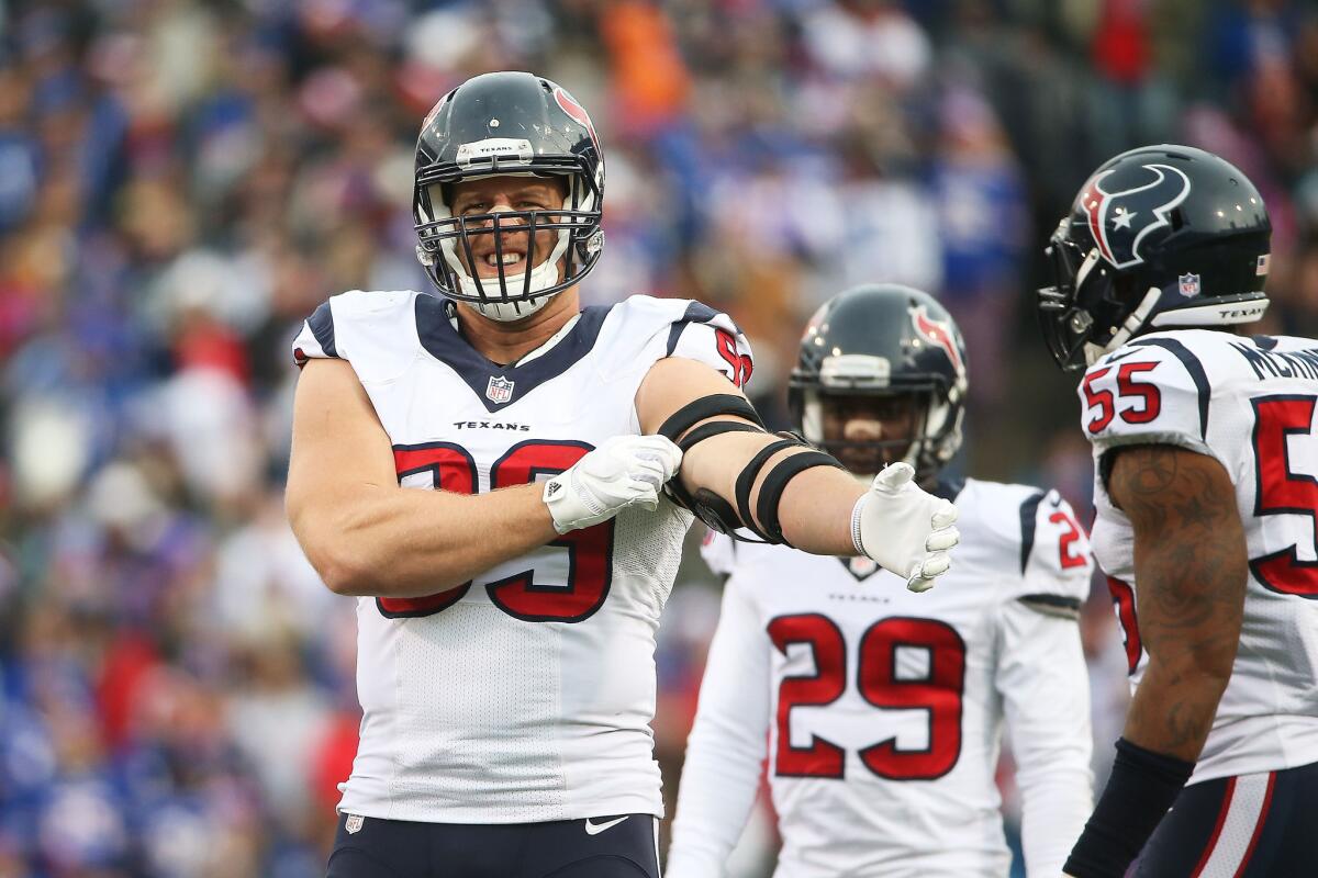 Houston's J.J. Watt gets ready for a play against Buffalo on Dec. 6.