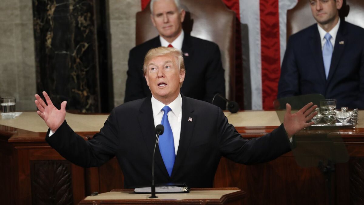 President Donald Trump delivers his State of the Union address to a joint session of Congress on Capitol Hill in Washington on an. 30, 2018.