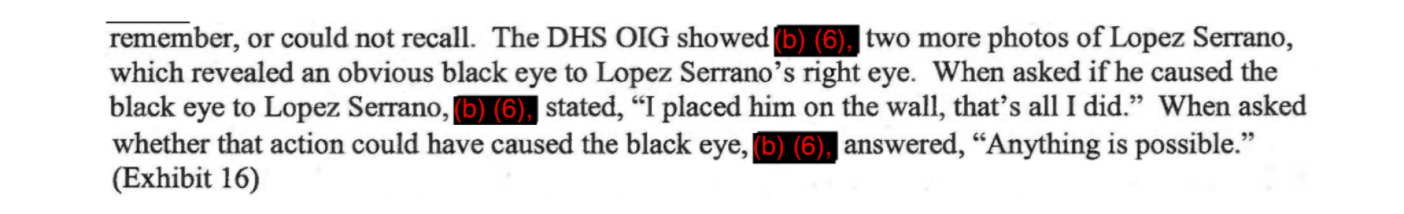 Text from a report shows the federal investigator's questioning of the agent involved in the incident with Lopez