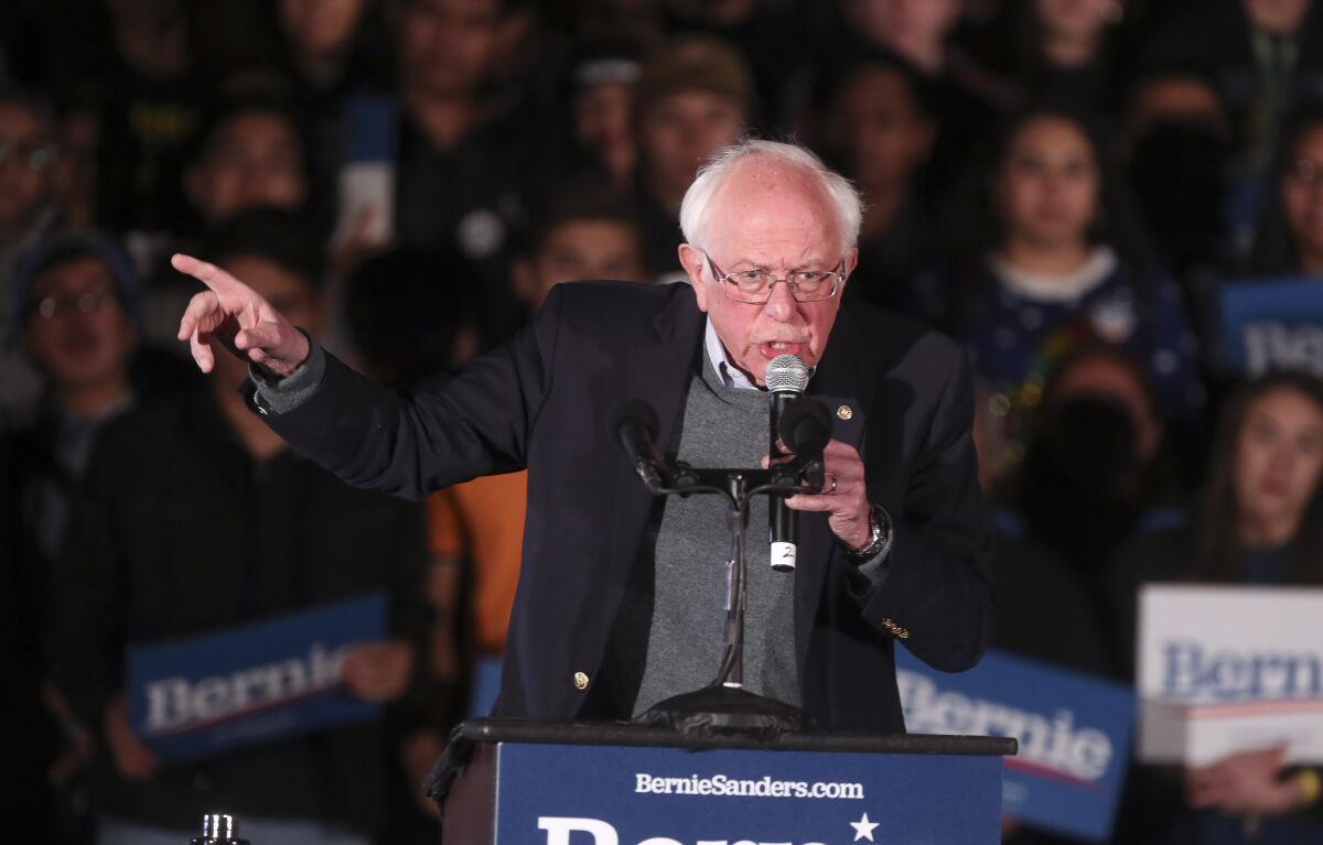 Democratic presidential candidate Bernie Sanders speaks as he holds an immigration rally at San Ysidro High School on Friday, December 20, 2019 in San Diego, California.
