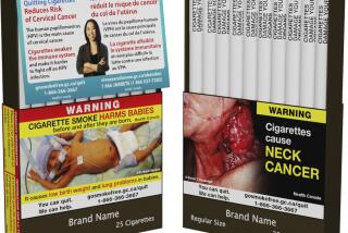 This image provided by Health Canada shows the final wording of six separate warnings that will be printed directly on individual cigarettes as Canada becomes the first in the world to take that step aimed at helping people quit the habit. The regulations take effect Aug. 1 and will be phased in. King-size cigarettes will be the first to feature the warnings and will be sold in stores by the end of July 2024, followed by regular-size cigarettes, and little cigars with tipping paper and tubes by the end of April 2025. (Health Canada/The Canadian Press via AP)