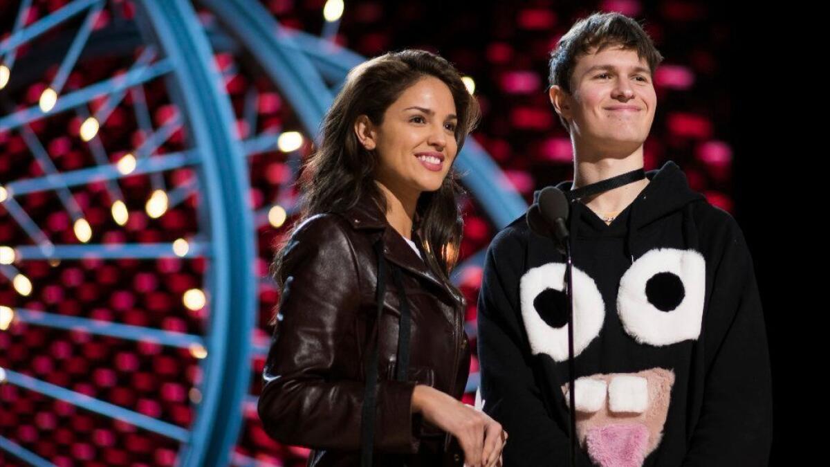 Eiza Gonzalez and Ansel Elgort appear during rehearsals for the 90th Academy Awards in Los Angeles on Saturday, March 3, 2018. The Academy Awards will be held at the Dolby Theatre on Sunday, March 4.
