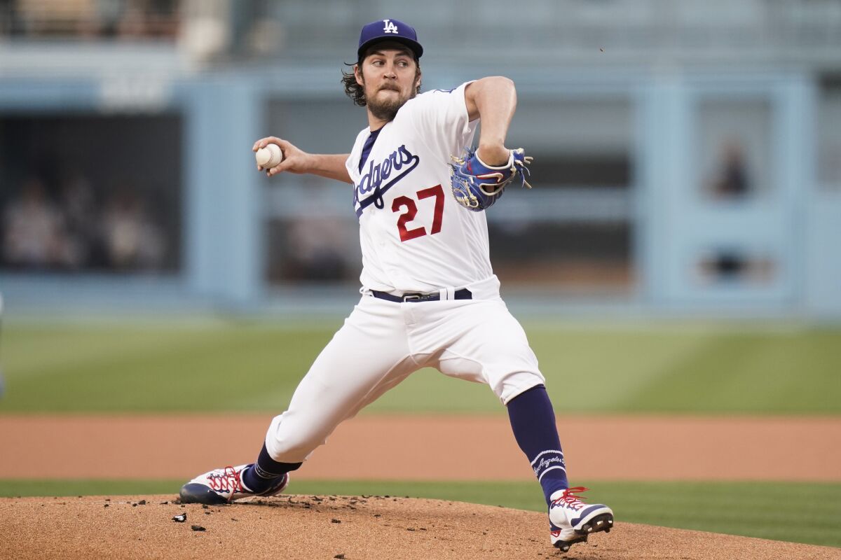 Dodgers' Trevor Bauer pitches against the San Francisco Giants on June 28, 2021.